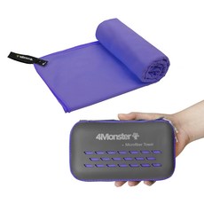 4monster 超細纖維運動毛巾 + EVA拉鍊收納包組合 L號, 紫色, 1個