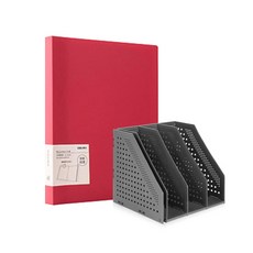 deLi 4折折疊書架+時尚文件夾40p套組78996-B03042, 黑色（書架），紅色（透明文件）, 1套