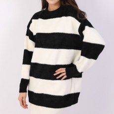 페이릿 여성용 루즈핏 스트라이프 긴팔 니트 긴팔 티셔츠