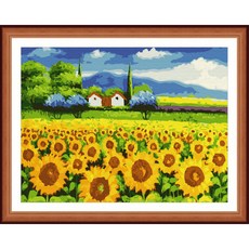 1300K Ecosol 自畫 18 色山水畫 DIY 傑作繪圖 30 x 40 cm, 快樂的向日葵村
