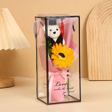 마켓피오 조화 졸업식 행사 곰돌이 + 해바라기 꽃다발 상자 세트, 타입1, 1개