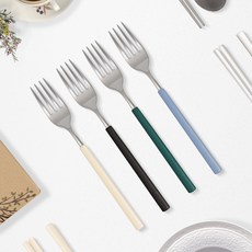 RAONNURI Della 可用於洗碗機的全不鏽鋼彩色叉, 象牙白, 深黑色, 深翠綠色, 藍灰色, 4個