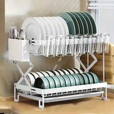 善用空間 一鍵式可折疊不鏽鋼碗盤瀝水架 31.5 x 40 x 28 cm, 白色, 第二階段