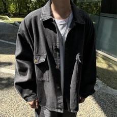 Meosidda 男士外口袋寬鬆水洗牛仔外套