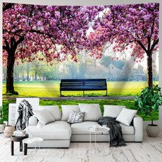 Aluode 跨境 櫻花風景牆壁裝飾法蘭絨布藝海報, 07