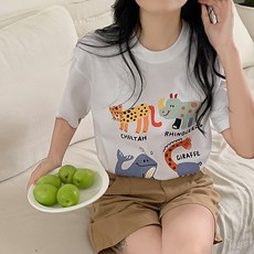 메이첼 여성용 통기성 애니몰 순면 반팔 티셔츠 02365