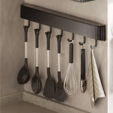 홈르네 免打孔黏貼式廚房料理用具掛架 置物架, 黑色, 1個