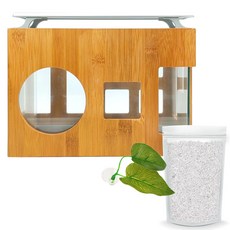 Aquatera 木質魚缸 AMZW30+魚缸裝飾仿真植物+造景石 1kg+LED燈組, 白沙（地板）