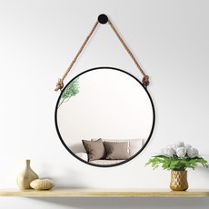 復古掛繩壁掛鏡 50cm, 黑色