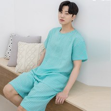 A-ONE 男士涼感壓紋短袖睡衣上下套裝