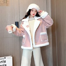 Orenjidamom 女童四鈕扣領口扣環短版羊羔毛外套