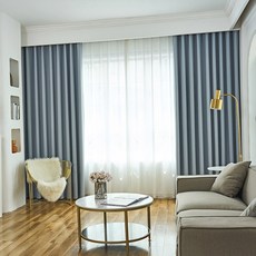 HOME&CHANG 自製窗戶型遮光窗簾 2片 + 窗簾綁帶 2條 套組, 天空藍