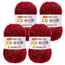 yarna 100g 대용량 고급수세미 뜨개실 4p + A인쇄도안 8종 세트, 103 진한레드, 1세트