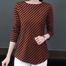 여성용 리헤보르 긴소매 라운드넥 스트라이프 티셔츠 CH-2214609