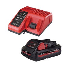 [KC인증]밀워키 18V 3.0Ah 리튬이온 배터리 + 12V 18V 멀티 충전기, 배터리(M18 HB3), 충전기(M12-18C), 1세트