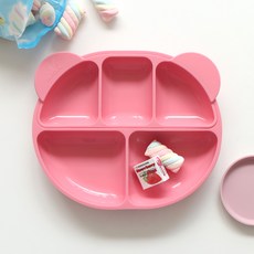 ade.l 孩童矽膠餐盤組, 亮粉色, 3格餐盤(大)+3格餐盤(小)