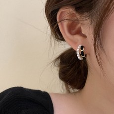 gelluna 女士可愛獨特珍珠金黑色耳環 P-1099