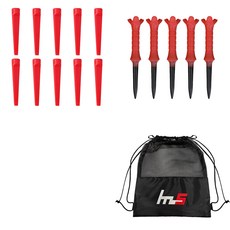 NAYASTYLE 高爾夫塑膠球梯 10入 + ABS球梯 5入 + 球袋組 GFYP-185-5+164-1PU, 紅色, 紅色