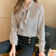 LUNAGIRL 印花蝴蝶結長袖襯衫