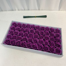EPLYN 肥皂玫瑰花 50入+鐵絲花梗 50入, 古色古香的紫色