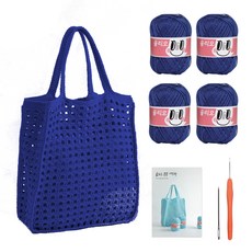 Yarna 網格針織包紗線4球+鉤針DIY套組, 735淨藍（線），隨機發貨（針）, 1套