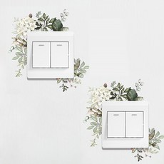 LANO 플라워 무드 인테리어 스위치 커버 스티커 2p, 화이트 플로럴