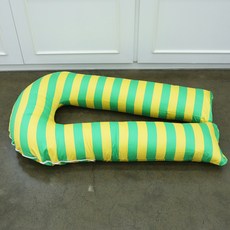 Daeil Company 大條紋U型身體抱枕 枕套 + 枕芯套組, 綠色 + 黃色