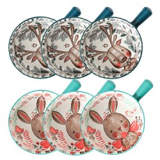 Willive 動物卡通陶瓷手柄碗2款套組, 薄荷綠, 海軍藍, 3套