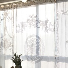 MaMaison 亞麻刺繡窗簾 CUMV51, 象牙白