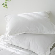 스코홈 바이오워싱 고밀도 순면 호텔식 누빔 베개커버 + 베개솜 세트, 순수화이트, 1개