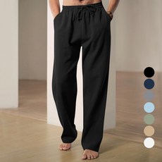 엘쏘 남성용 면 린넨 와이드 트레이닝 배기 바지