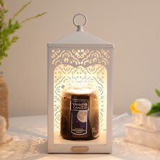 YANKee CANDLe 3段式觸控鏤空雕花燭台+香氛蠟燭組, Midsummers Night, 白色