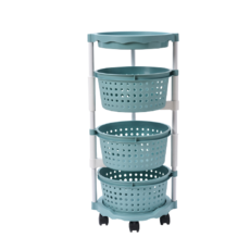 多功能4層旋轉洗衣籃車, 1個, 綠色