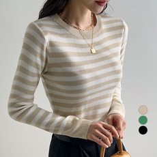 2nd Ground 女款基本條紋圓領長袖針織上衣