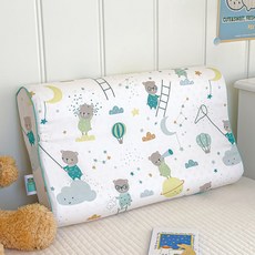 60s貢緞棉可拆洗天然兒童乳膠枕-中童款-小熊探月, 混合色