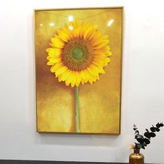 向日葵畫作室內裝飾畫框 莖 金色背景, 單一顏色, 1個