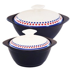 雙耳陶瓷砂鍋+鍋蓋 2入, 1號(直徑14.4cm*高10.2cm)+2號(直徑19.5cm*高12.2cm), 1組