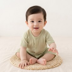 스타도어 신생아용 쿨코튼 풀스냅 반팔 우주복
