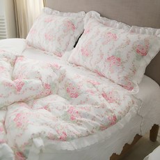 ANDCOTTON 玫瑰日常純棉蕾絲荷葉邊四季被套組, 粉紅色