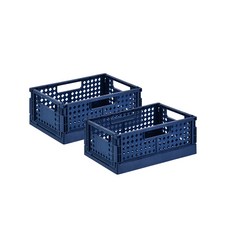 Verygoods 折疊收納箱, 海軍藍, 大(34 x 25.5 x 13 cm), 2個