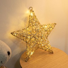 flowertree 聖誕節 LED 亮片星星 + 遙控器組合, 1套, 金色 + 暖白光(亮片星星), 30cm