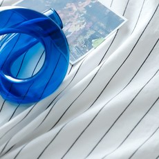 寬幅 30支紗染棉 Elle 條紋布料 1513, 白色, 1個