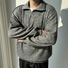 머시따 베니 반집업 골지 세미오버핏 니트 맨투맨