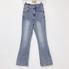 빼빼 여성용 슬림핏 하이웨스트 부츠컷 데님 팬츠 롱