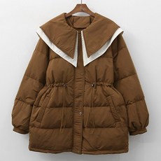 티탁 여성용 데일리 기본핏 겹빅카라 스트링 웰론 하프 집업 패딩