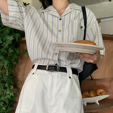 Elsso 女款條紋鈕扣口袋短袖襯衫