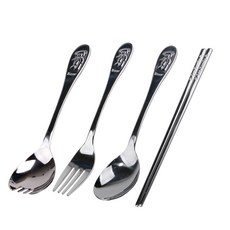 Bloom at home 孩童小熊壓紋湯匙 2入+點心叉 2入+叉匙 2入+筷子 2入, 單色, 1組