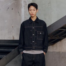 MIND BRIDGE 男士黑色低磅丹寧卡車夾克M1JP2150