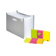 deLi 水平手風琴文件盒 + 便利貼 653-3 Note 63951, 灰色（文件盒）, 1套