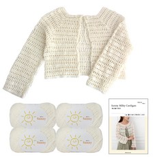 yarna 써니 밀키 가디건 뜨개실 45g x 4p + 인쇄도안 세트, 102 아이보리, 1세트